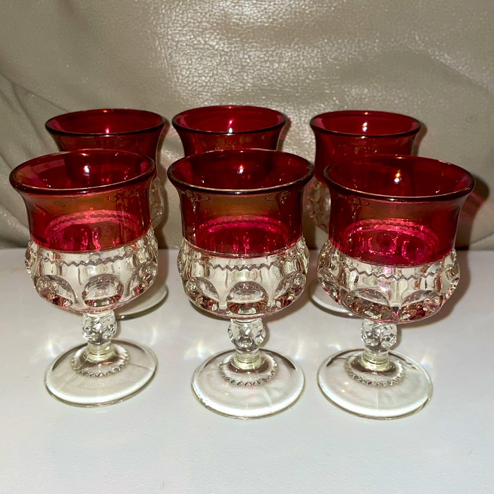 Vintage King’s Crown Red Thumbprint Set of 6 Red Goblets - Picture 3 of 8